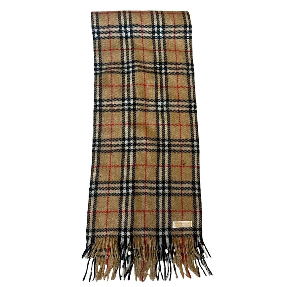Burberry Vintage Wool Scarf Nova Check Designer Fringe Winter Luxury